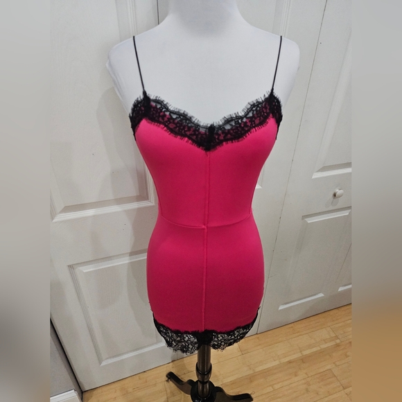 Love Culture Sexy Party Club Hot Pink & Black Lace Bodycon Mini Slip Dress XS S - Picture 10 of 10